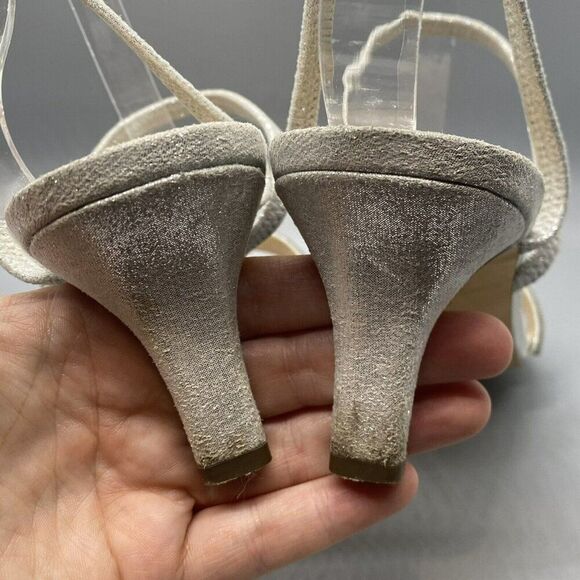 Nina 8.5M Strappy Silver Open Toe‎ Heels Sandals Rhinestones Special Occasion - Picture 5 of 7